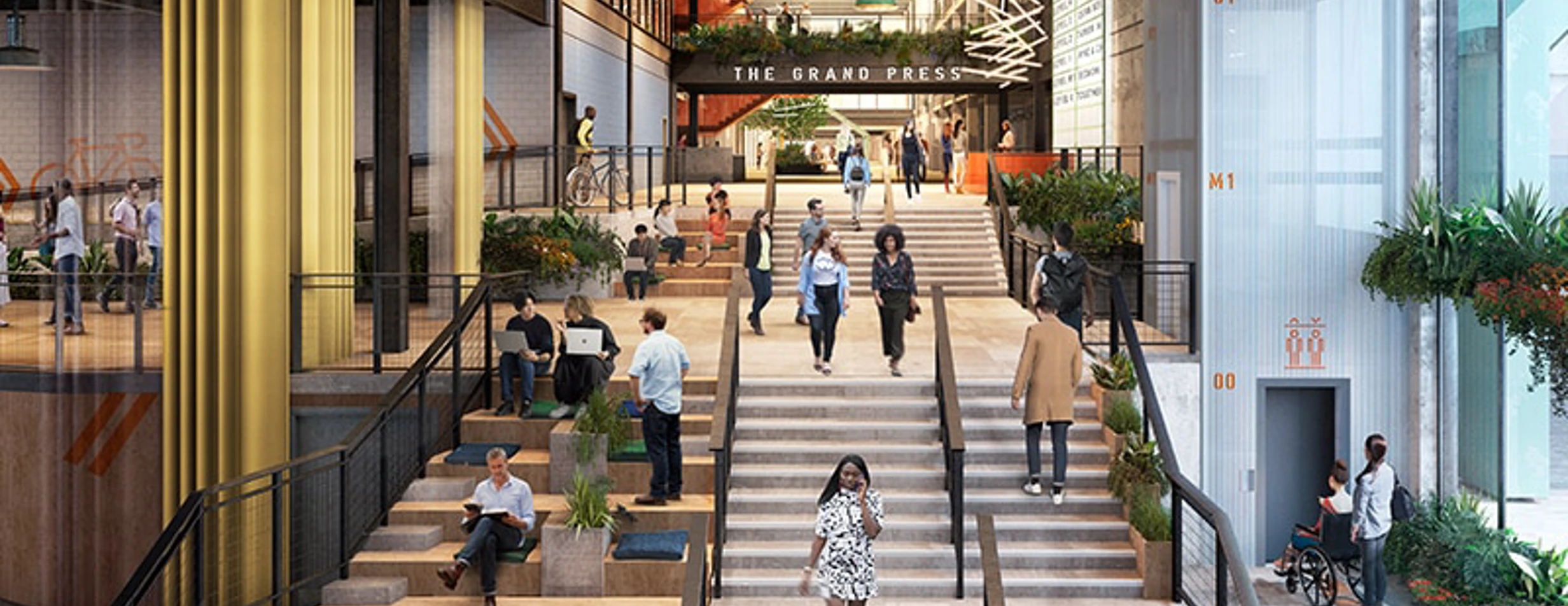 Inside The Grand Press, the new workspace at Canada Water inside the Printworks building